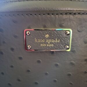 Kate Spade Grey ostrich Embooshed Crossbody Bag with Gold Logo